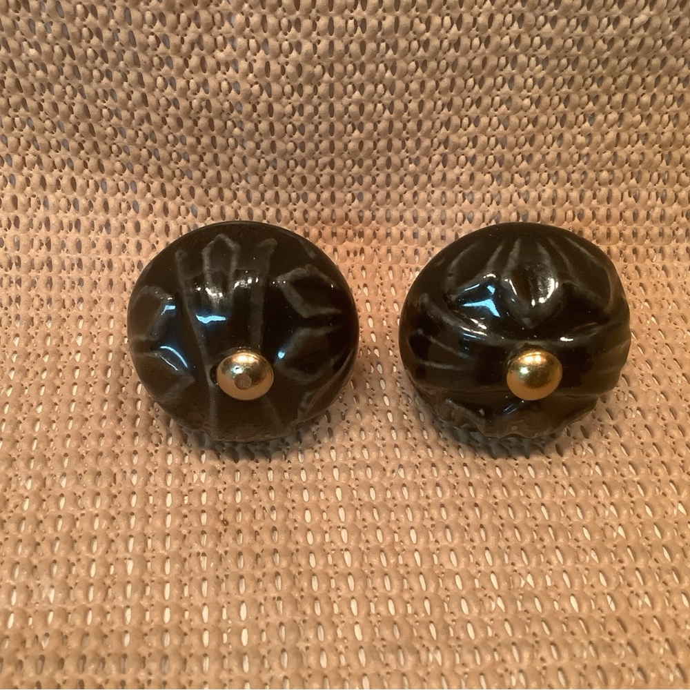 Black Ceramic Drawer Cupboard Knobs Decorative Sunburst Brass Fittings Heavy